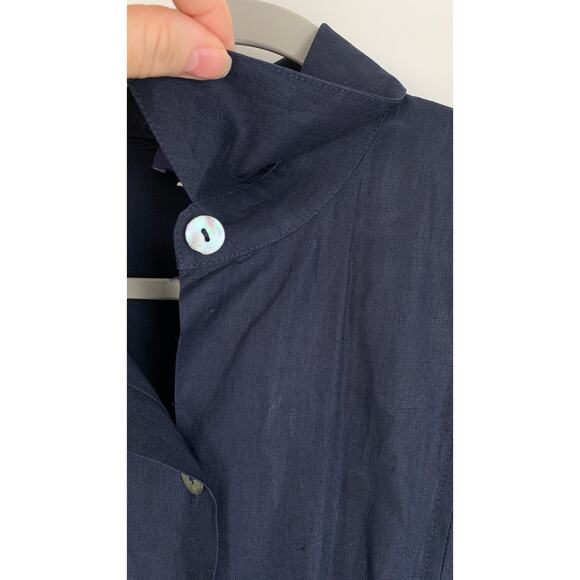 Queto Lifestyle Collection Linen Shirt Dress Maxi Womens 12 Blue Pockets Flawed - Picture 7 of 7